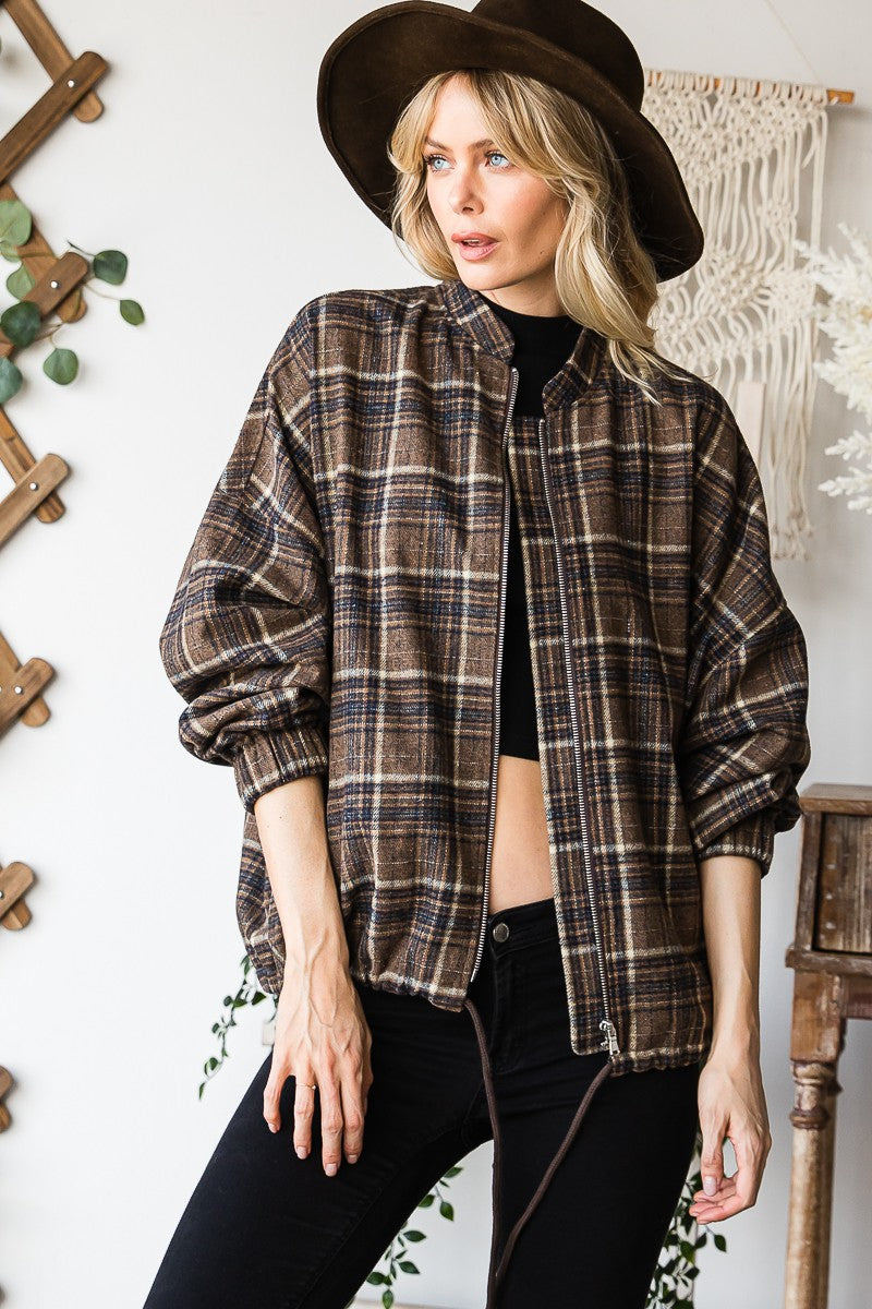 *NEW* Plaid Long Sleeve Bomber Jacket