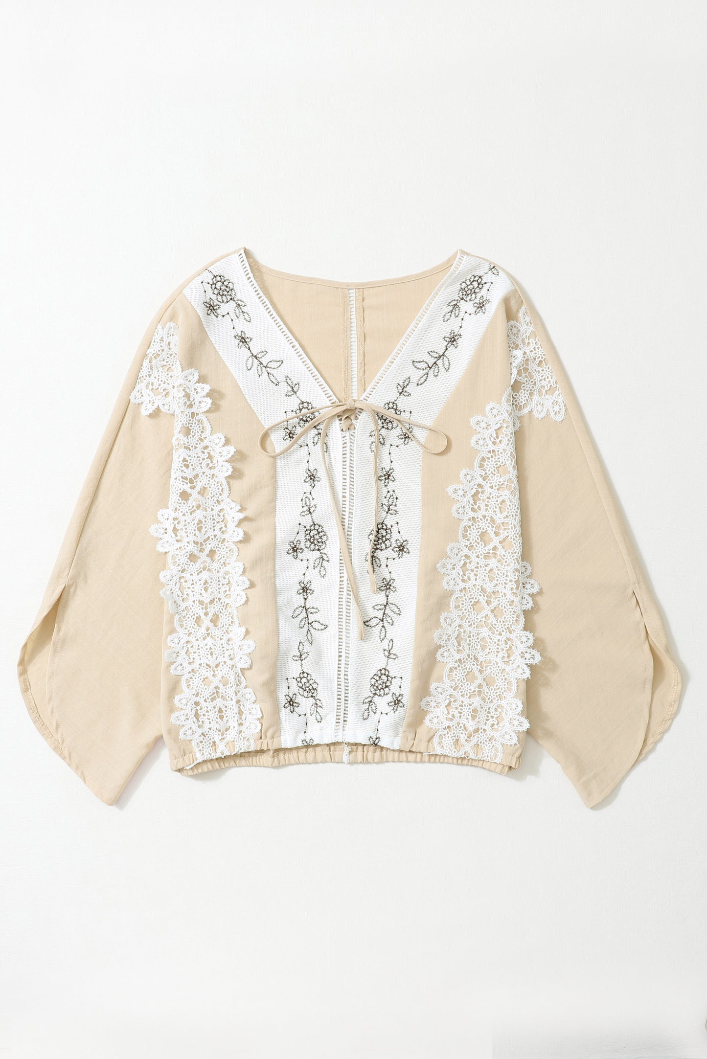 Lace Crochet Patchwork Slit Sleeve Blouse