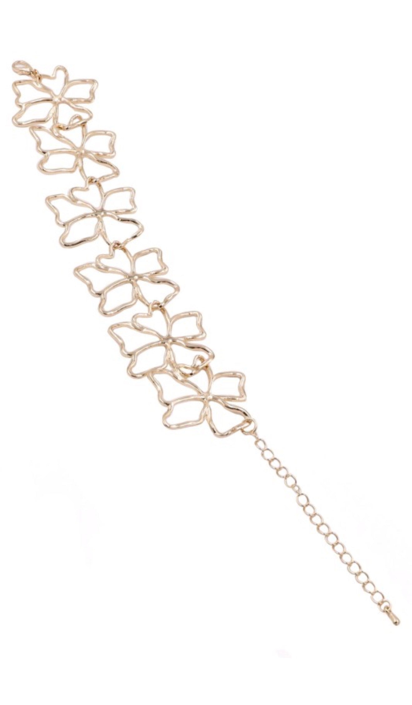 *New* Gold Tone Metal Linked Flower Cutout Bracelet