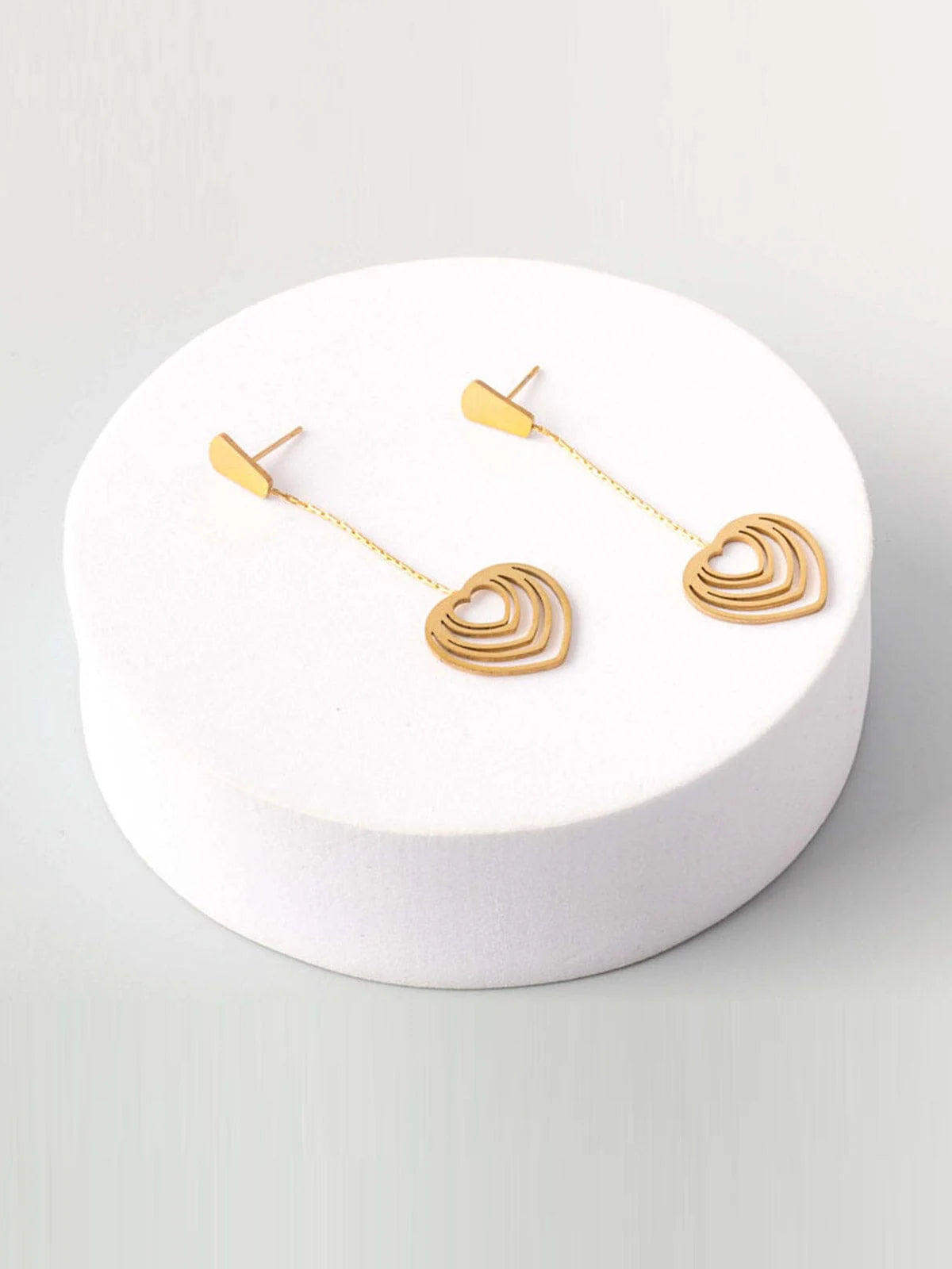 Gold Pierced Drop Heart Earrings Stainless Steel