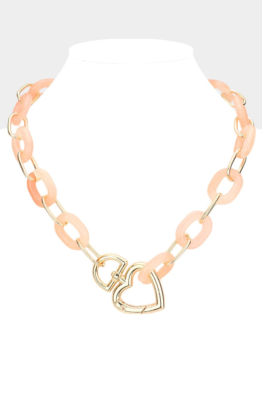 Heart Accented Resin Oval Link Necklace