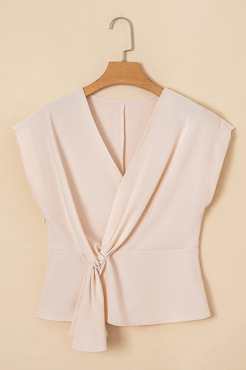 Surplice V Neck Knotted Short Sleeve Peplum Top