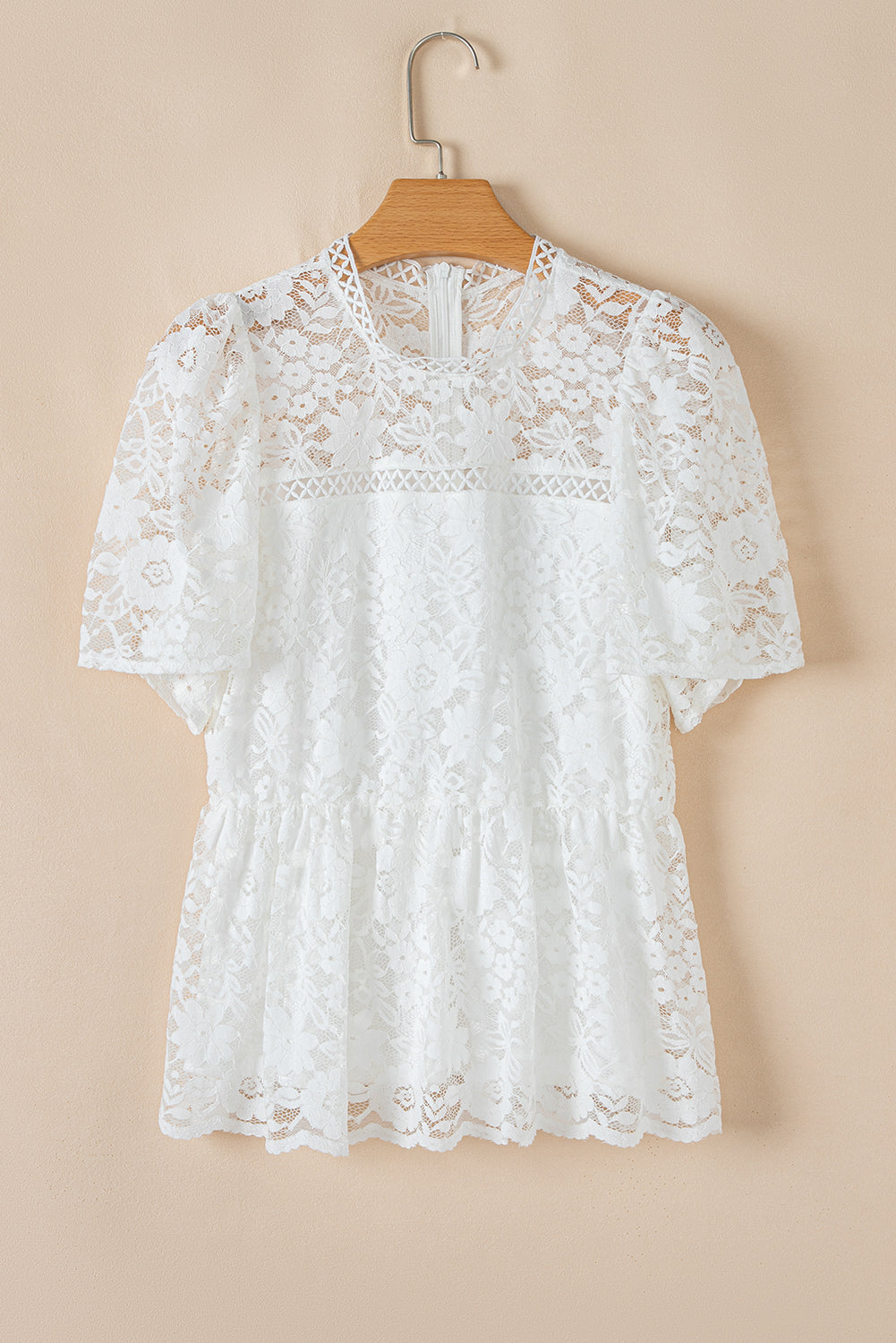 Short Sleeve Scalloped Lace Peplum Top