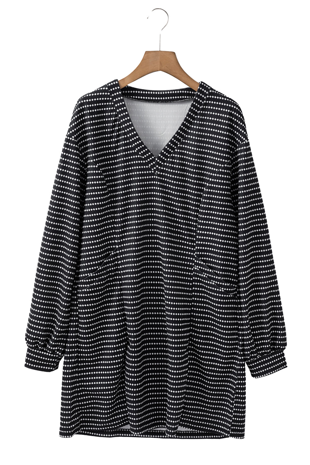 Striped V Neck Long Sleeve Shift Dress