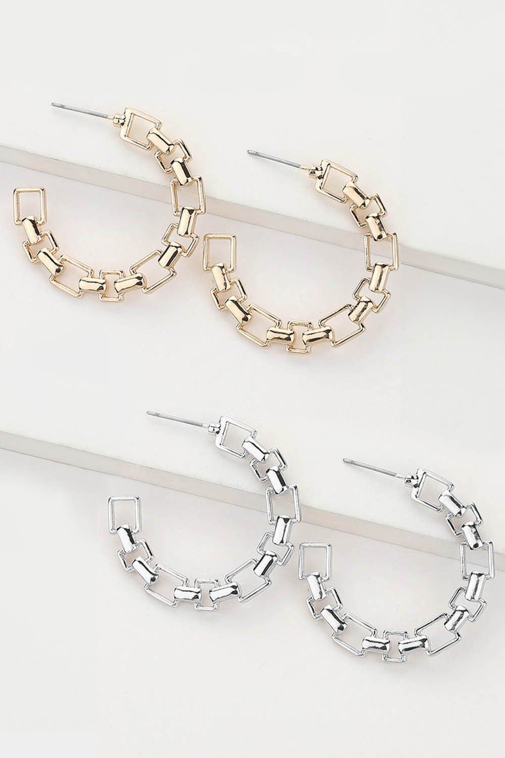 Square Flat Metal Chain Hoop Earrings