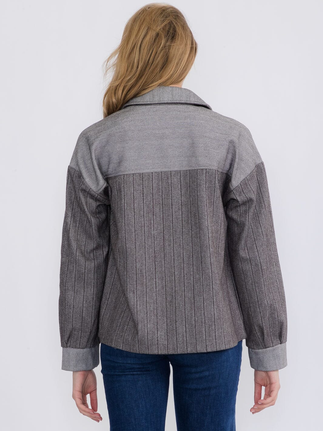 Striped Long Sleeve Front Zip Jacket