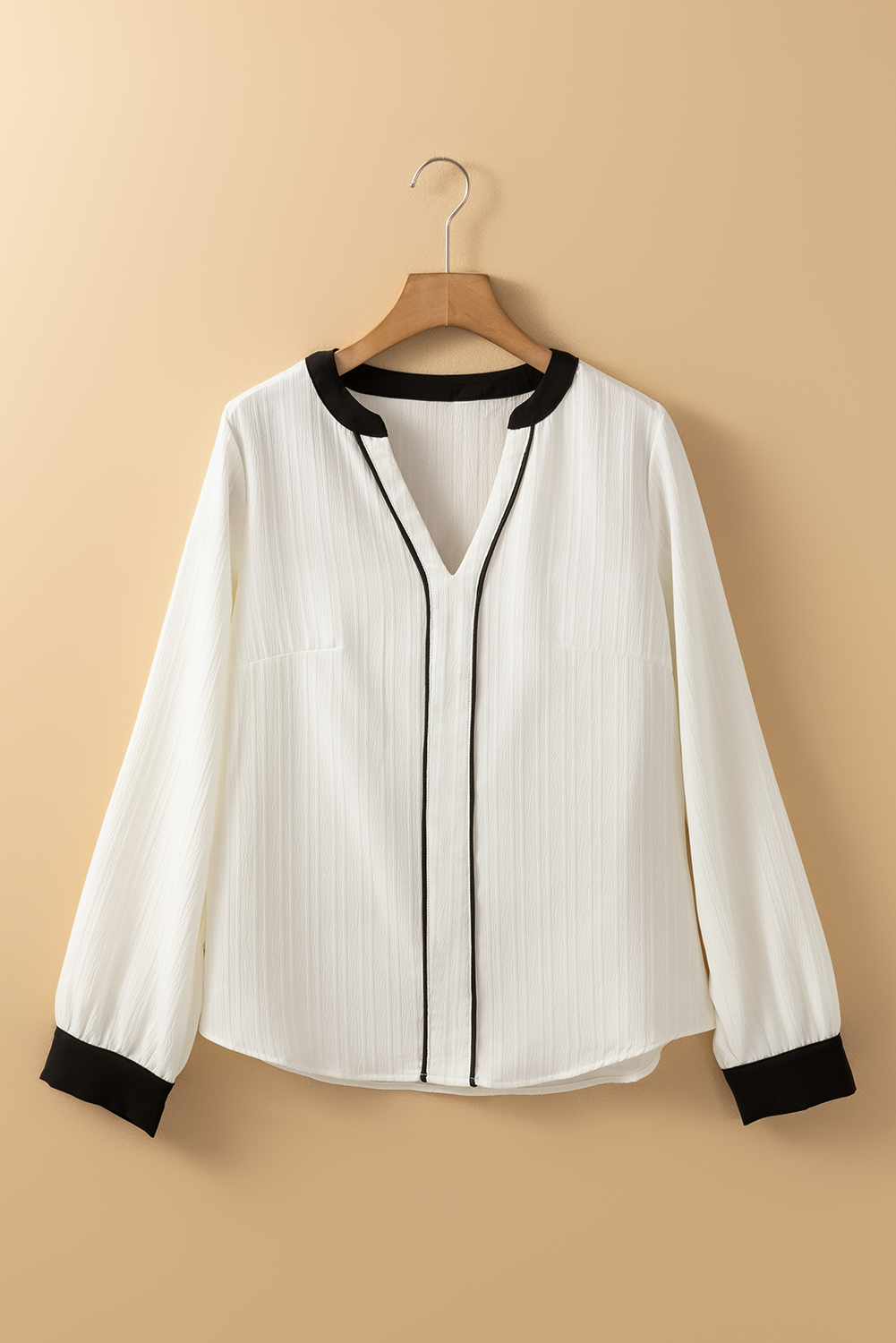 Textured Colorblock V Neck Top