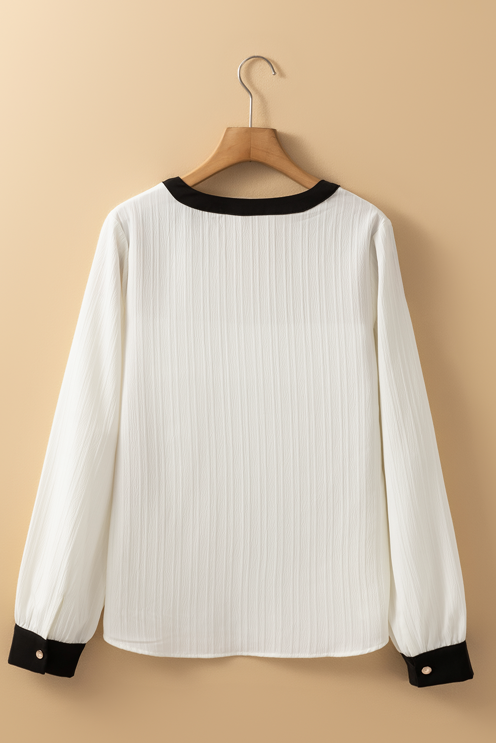 Textured Colorblock V Neck Top