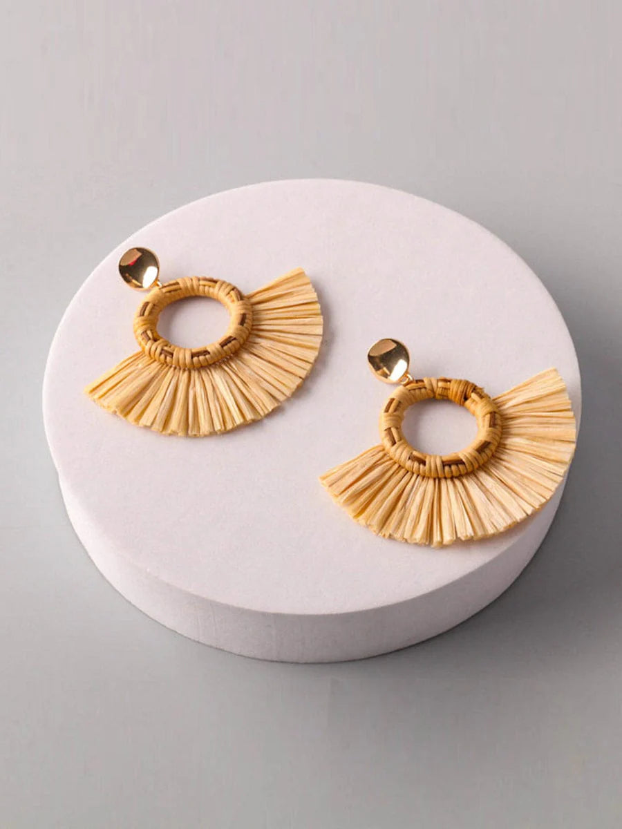Basketweave Straw Earrings Ivory