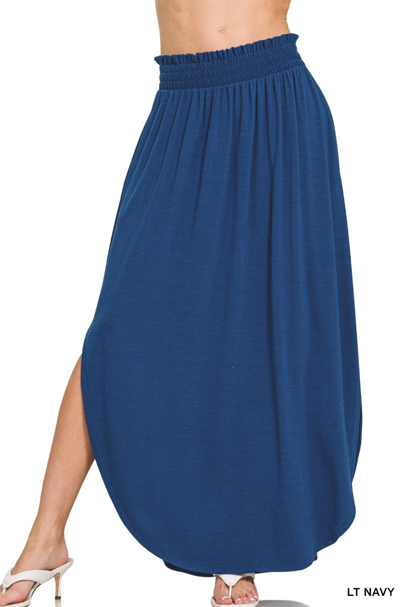 Smocked Waist Side Slits Maxi Skirt
