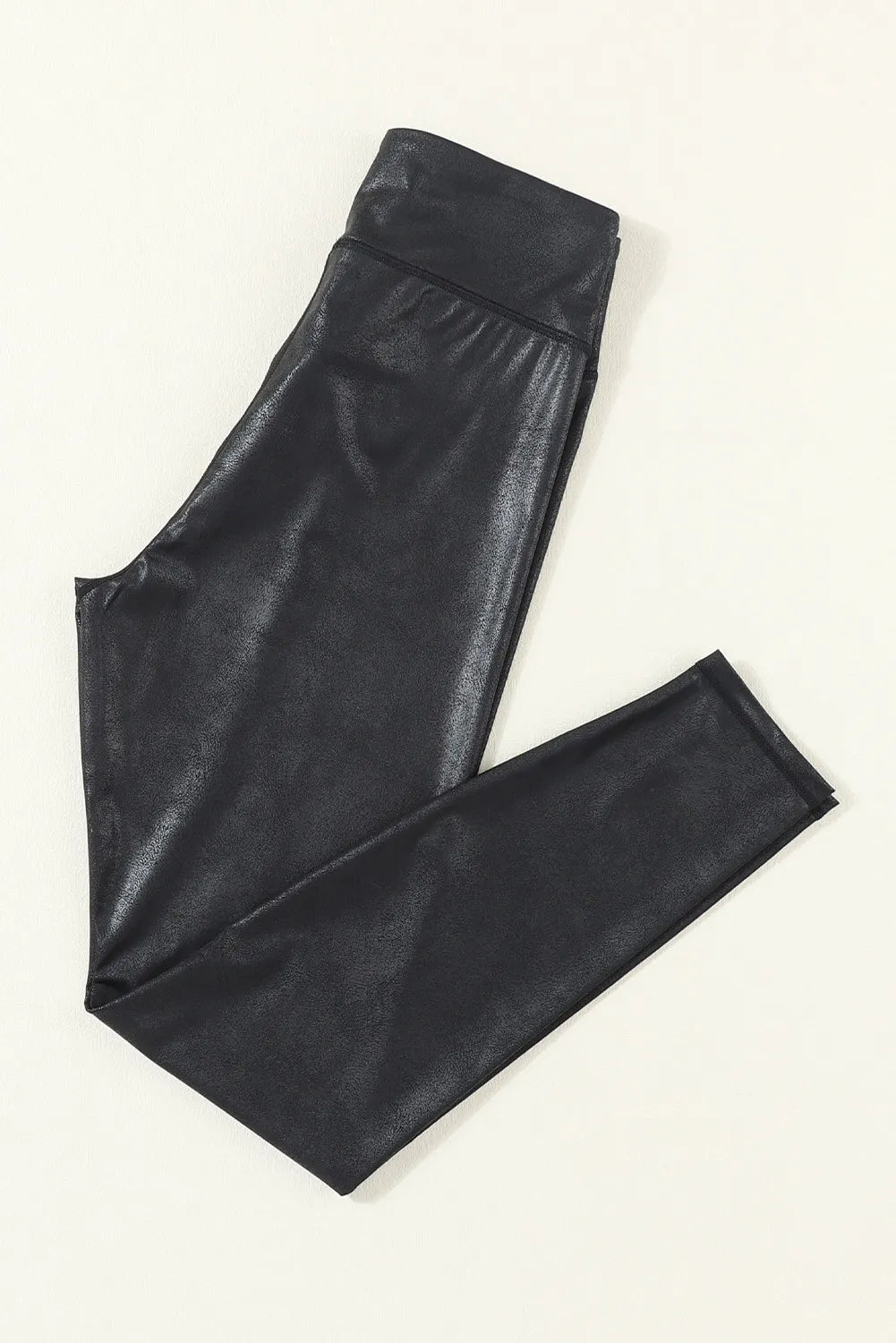 Crossed Dip Waist Faux Crushed Leather Leggings