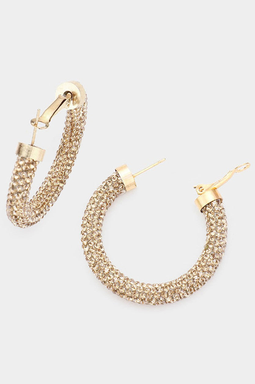 Rhinestone Pave Half Hoop Earrings