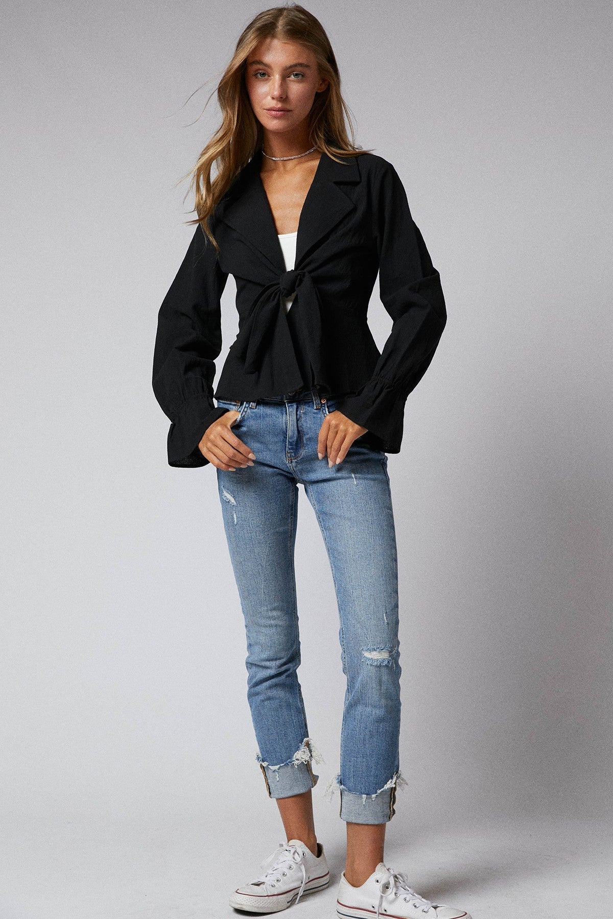 Ruffle Long Sleeves Tie Front Peplum Jacket