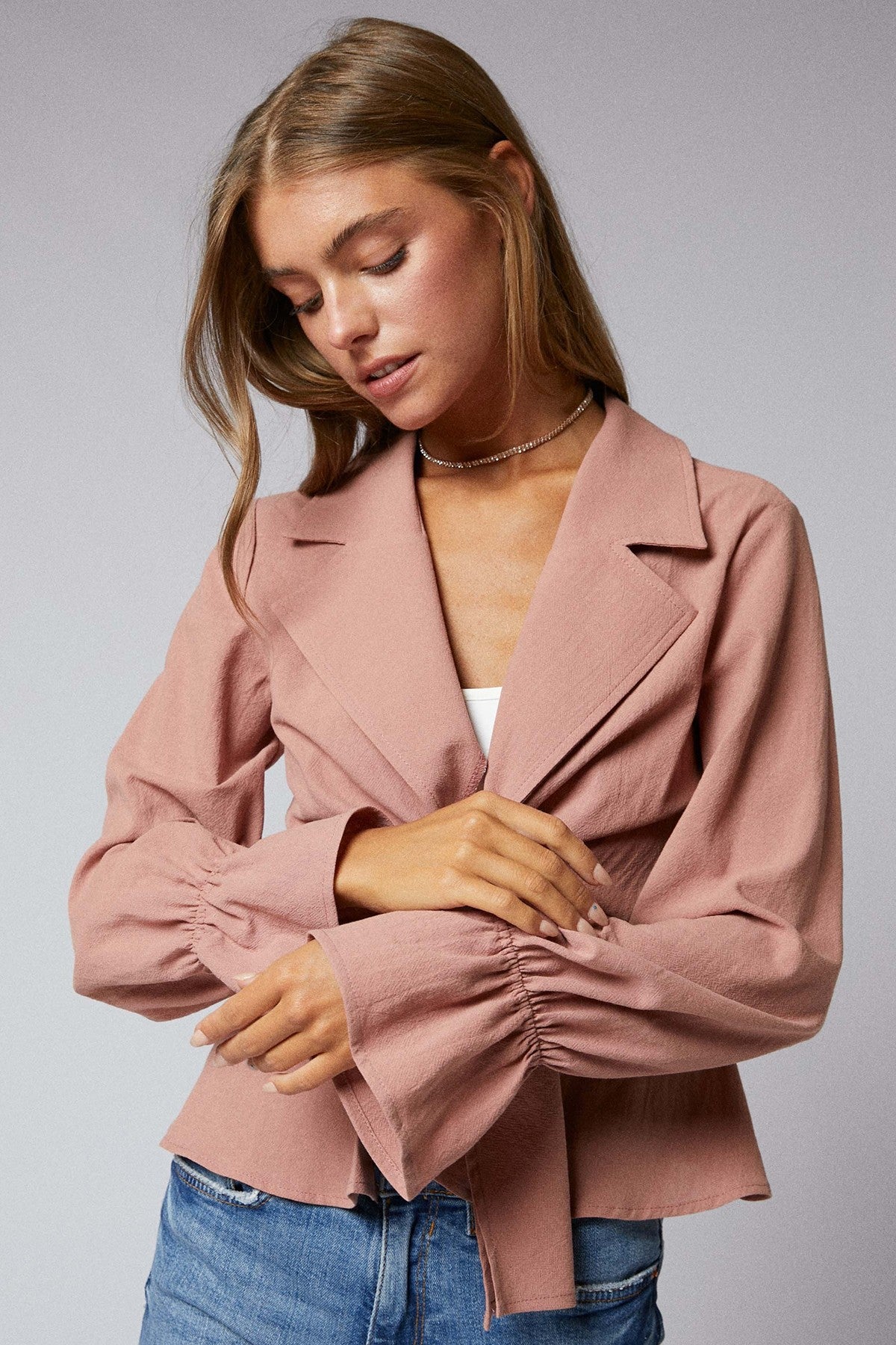 Ruffle Long Sleeves Tie Front Peplum Jacket