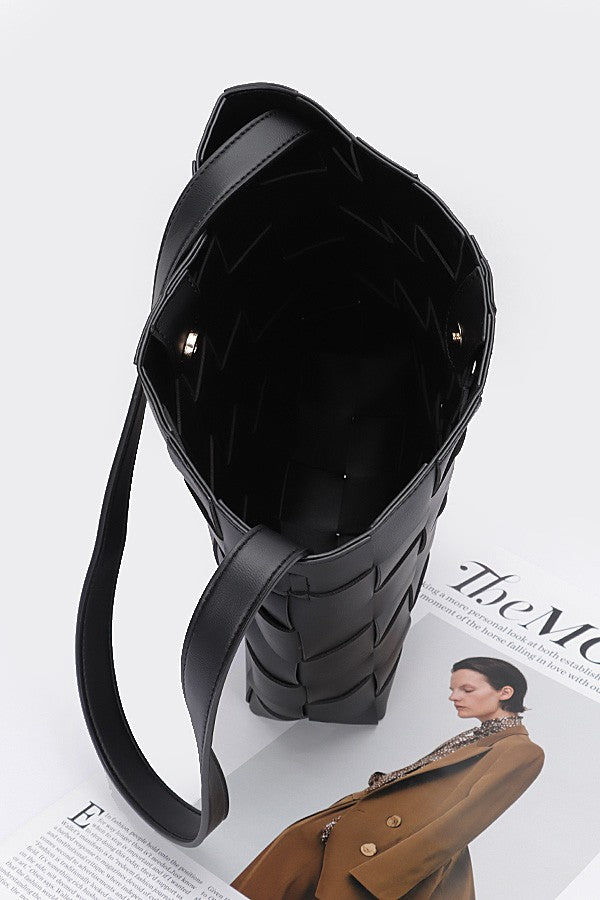 Faux Leather Woven Shoulder Bag with Pouch