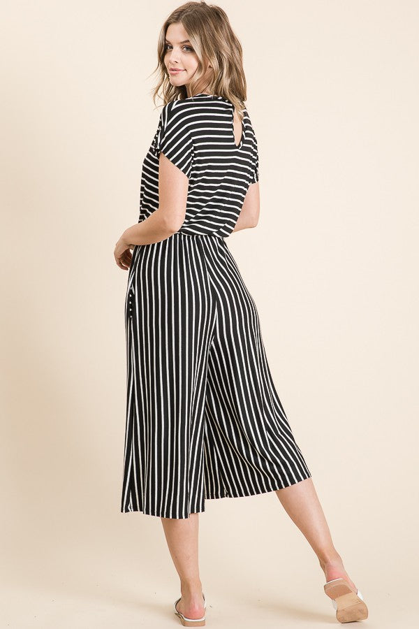 Short Sleeve Striped Cropped Jumpsuit