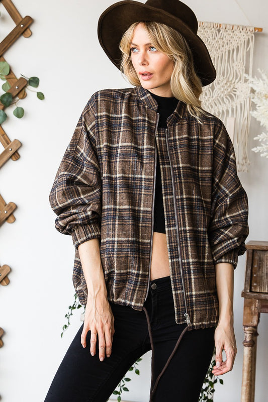 *NEW* Plaid Long Sleeve Bomber Jacket