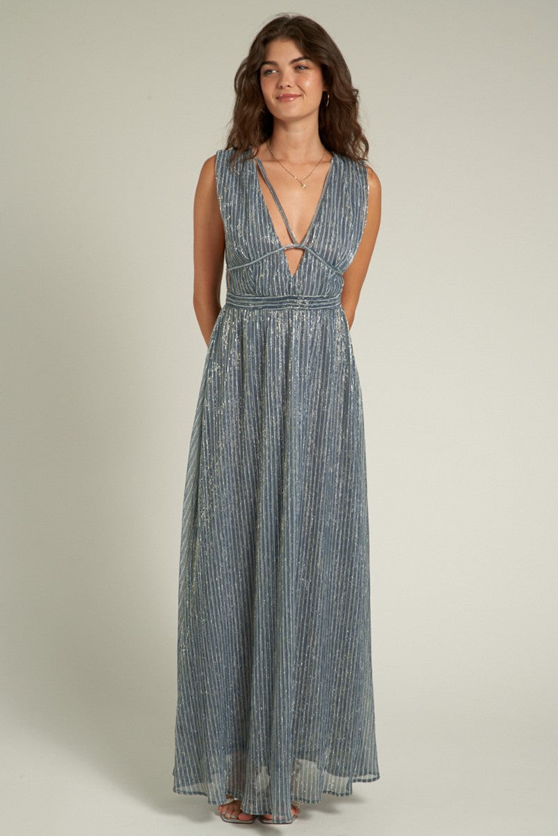 *NEW* Strappy V Neck Shimmery Maxi Dress