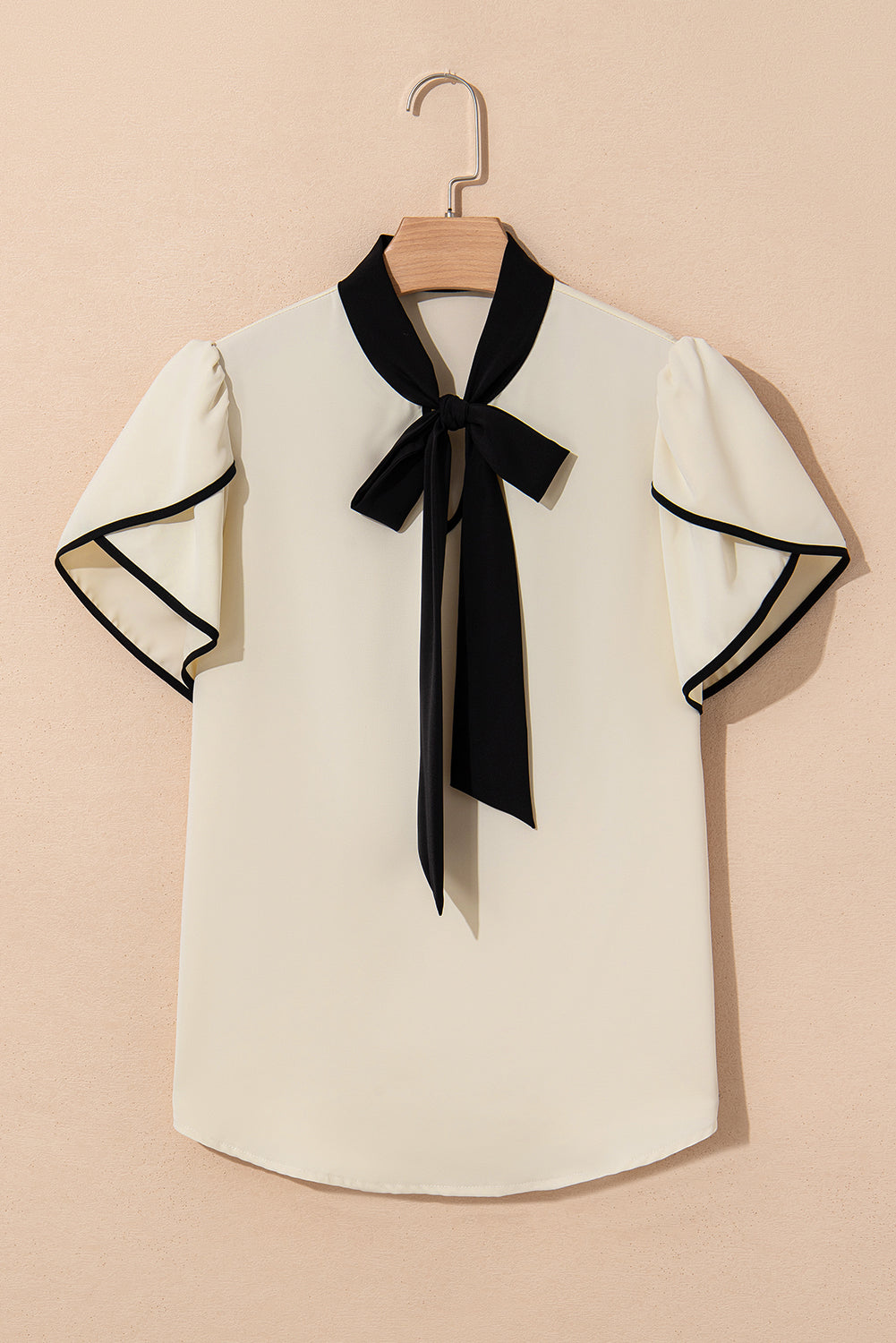 Bow Knot Neckline Contrast Stripe Top