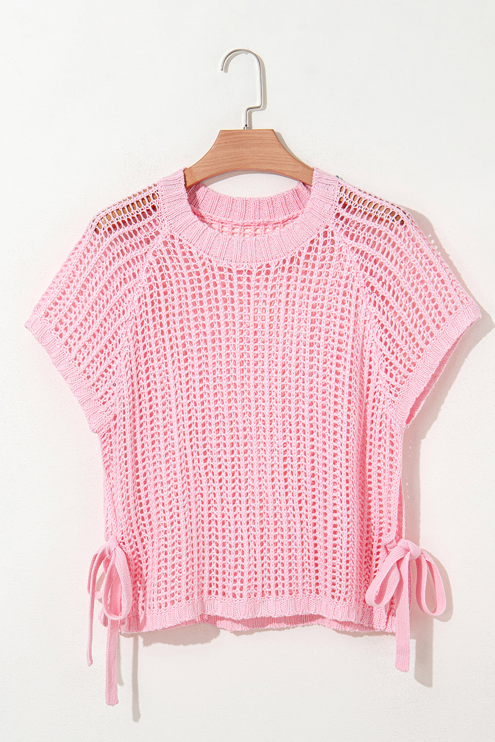 Crochet Side Tie Short Sleeve Sweater