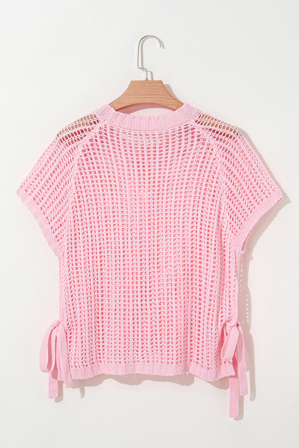 Crochet Side Tie Short Sleeve Sweater