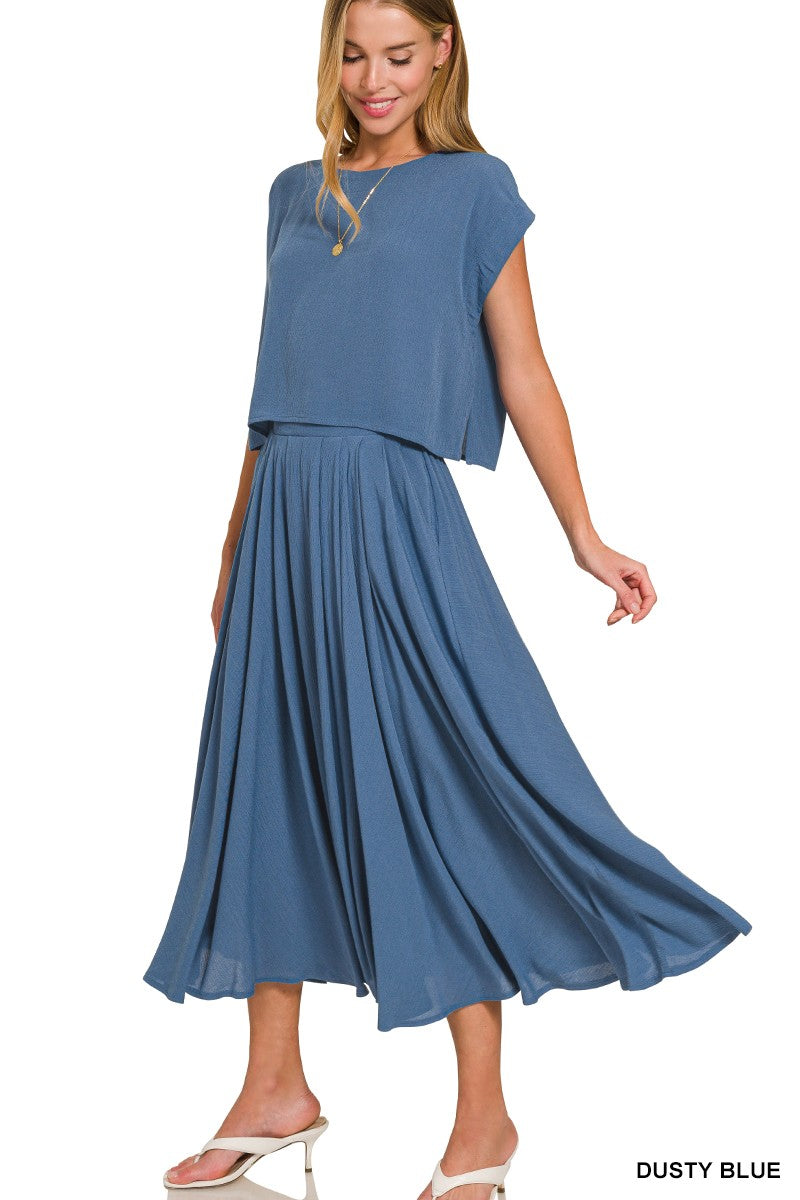 Woven Crinkle Gauze Top and Skirt