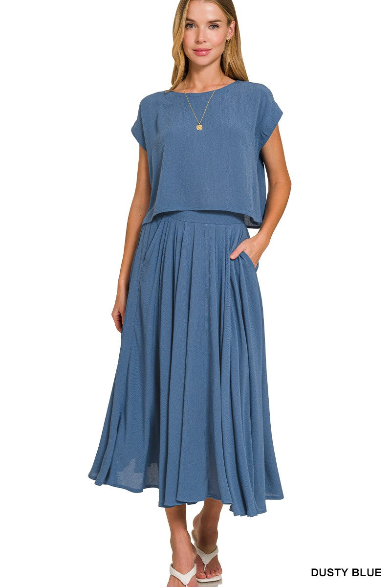 Woven Crinkle Gauze Top and Skirt