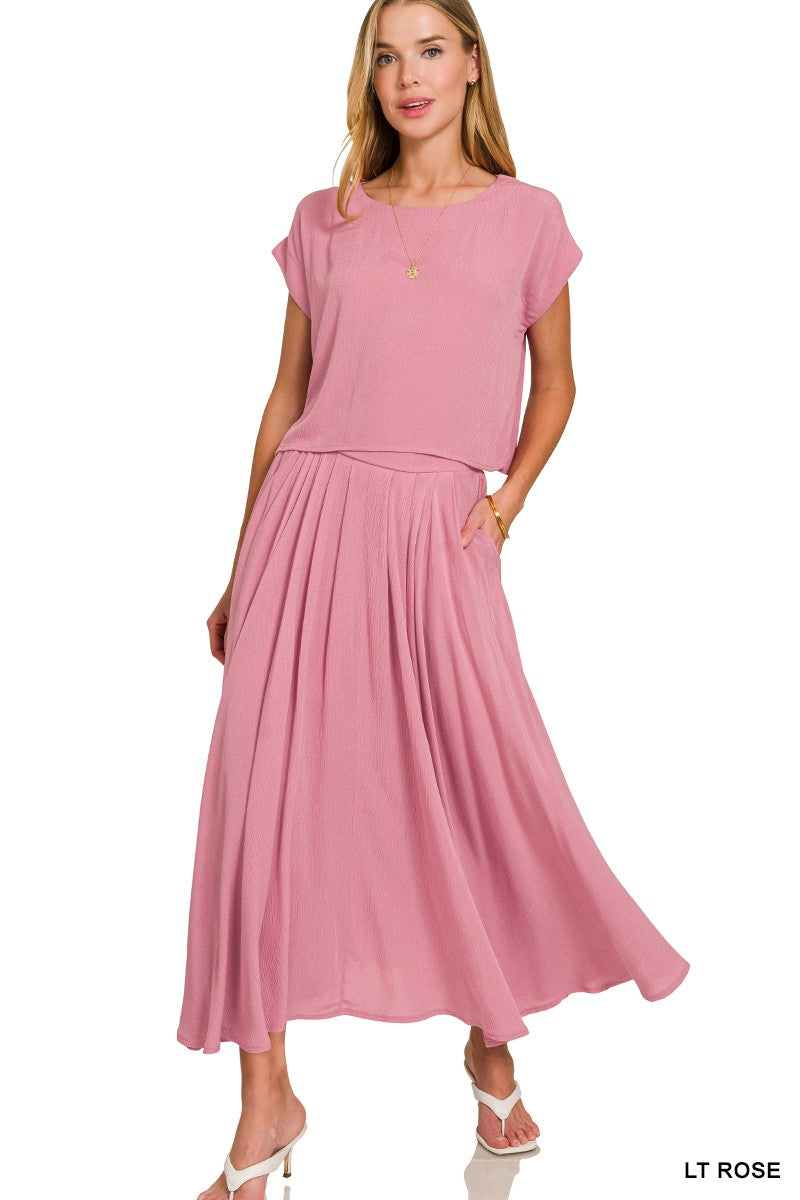 Woven Crinkle Gauze Top and Skirt