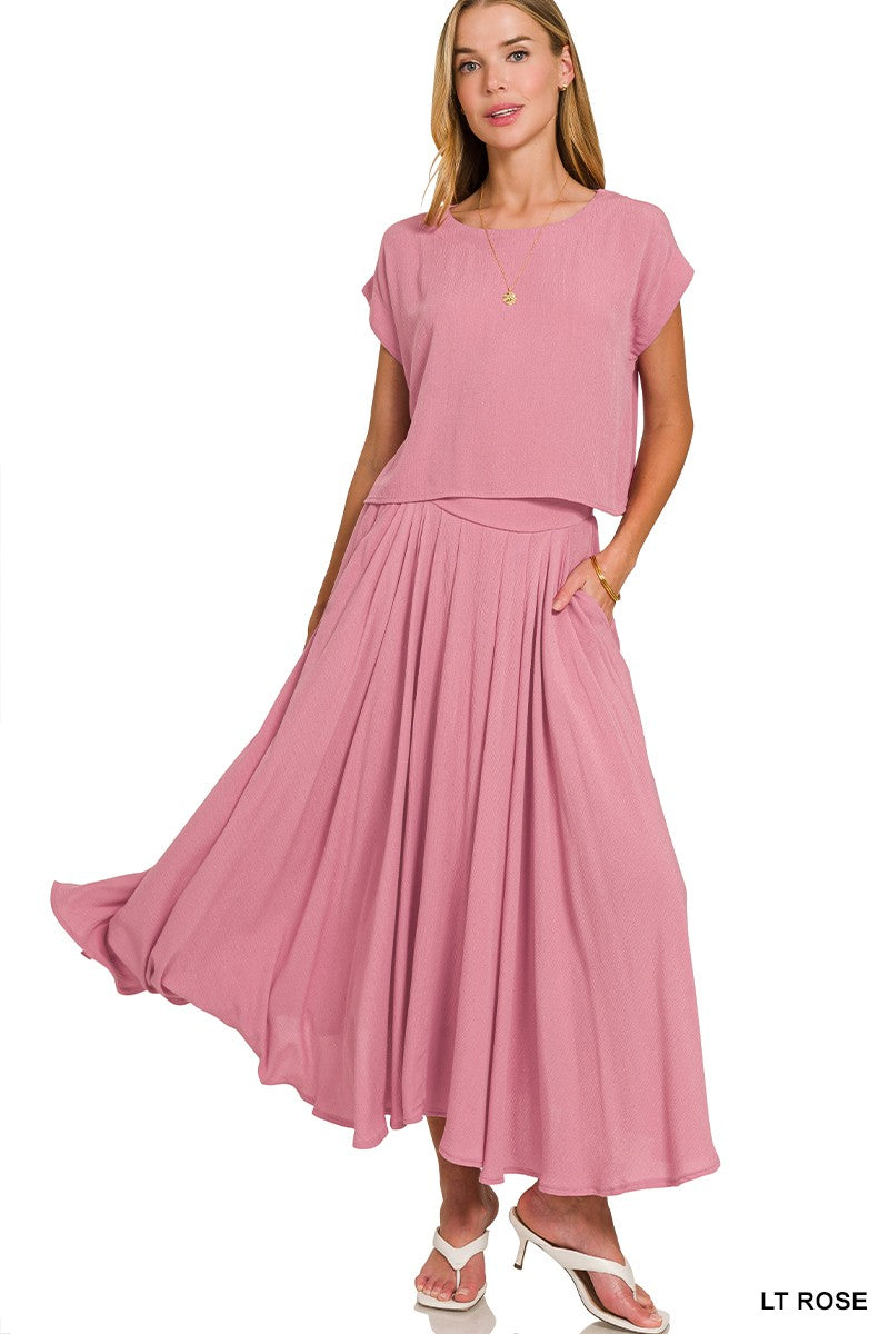 Woven Crinkle Gauze Top and Skirt