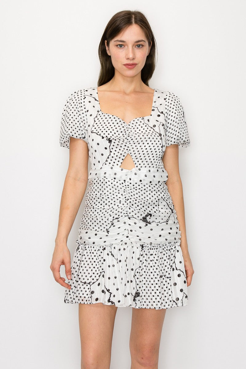 Front Cut Out Polka Dot Mini Dress