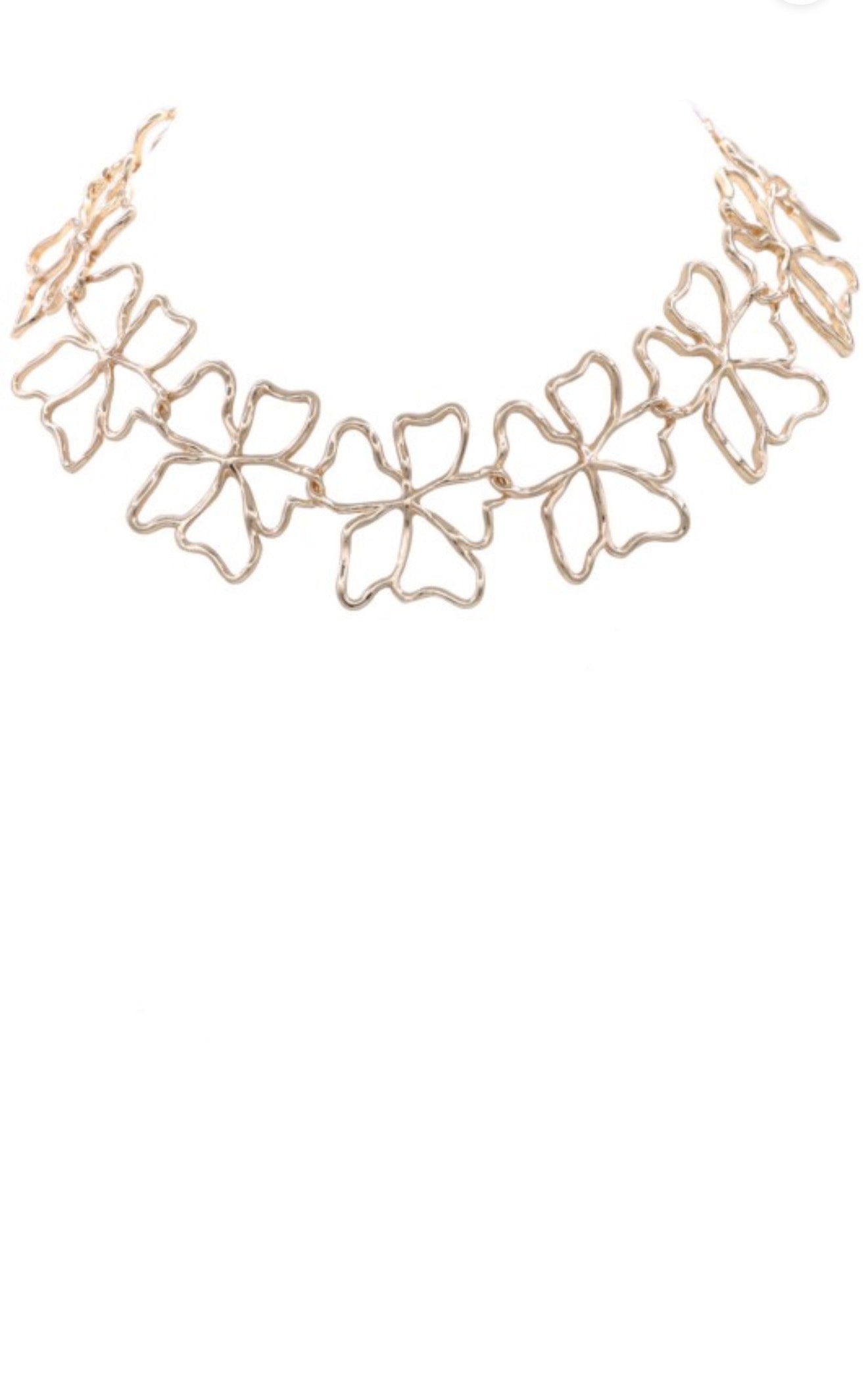 *New* Gold Metal Linked Flower Cutout Necklace