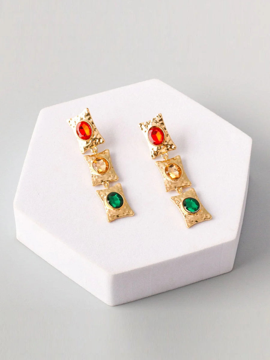 Gold Multi Stones Earrings