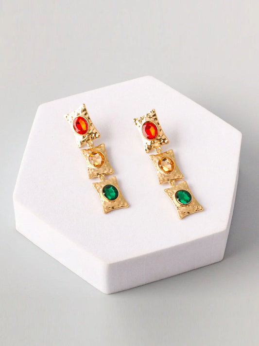 Gold Multi Stones Earrings