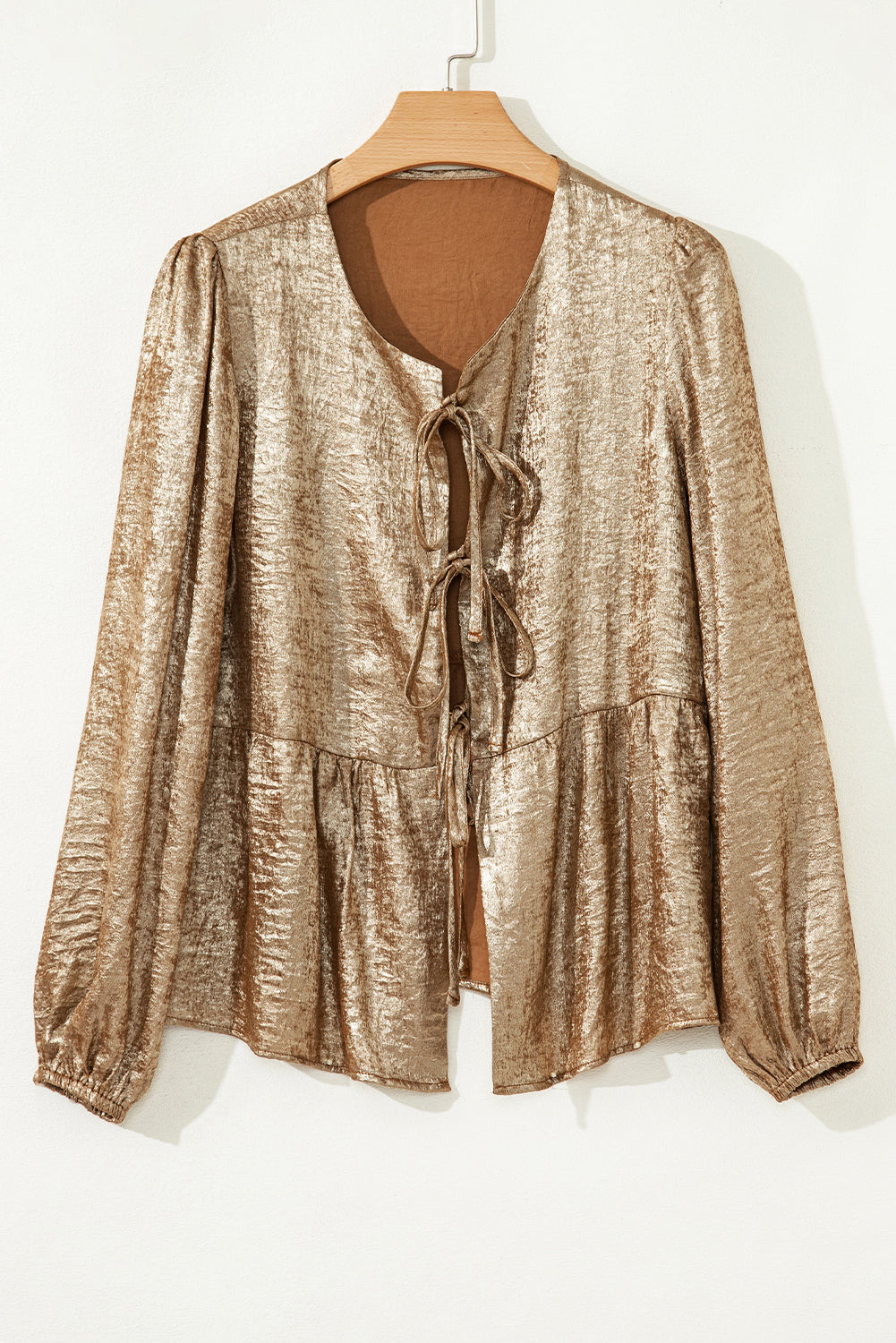 Metallic Front Tie Babydoll Top