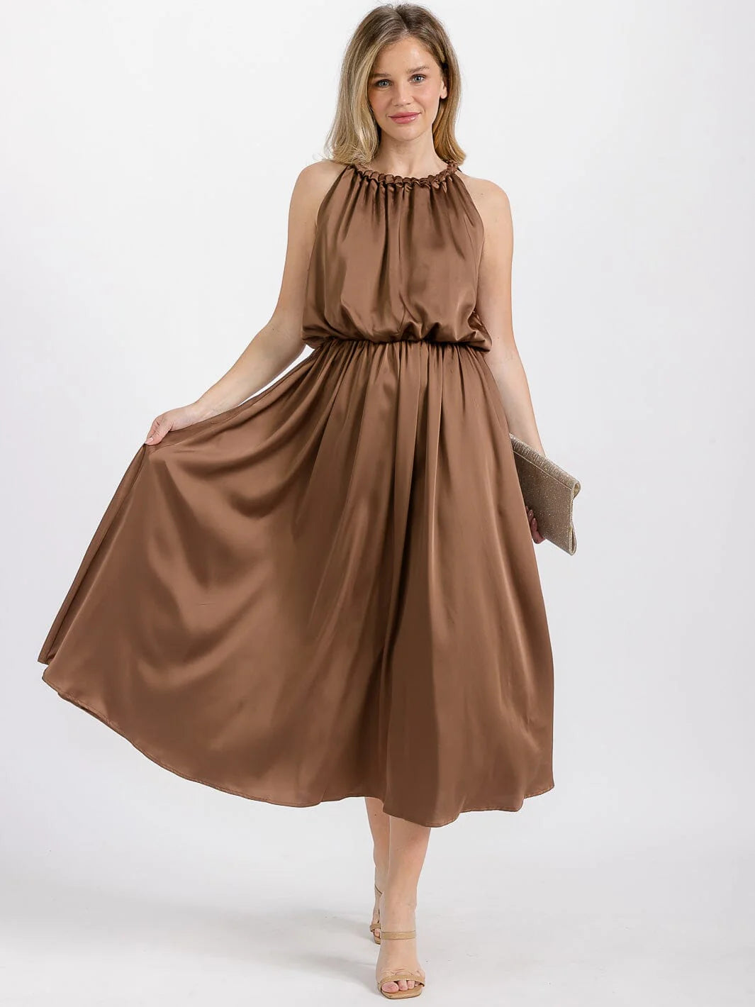 Halter Neck Elastic Waist Maxi Dress