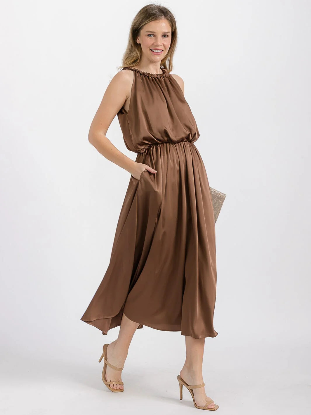 Halter Neck Elastic Waist Maxi Dress