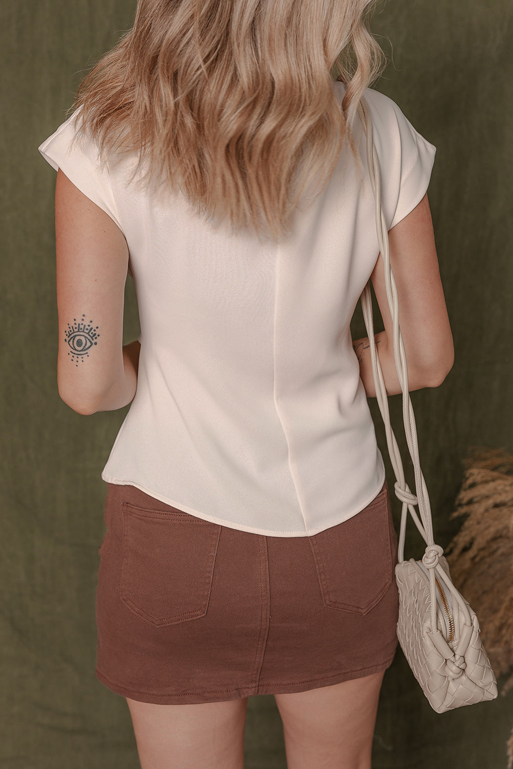 Surplice V Neck Knotted Short Sleeve Peplum Top
