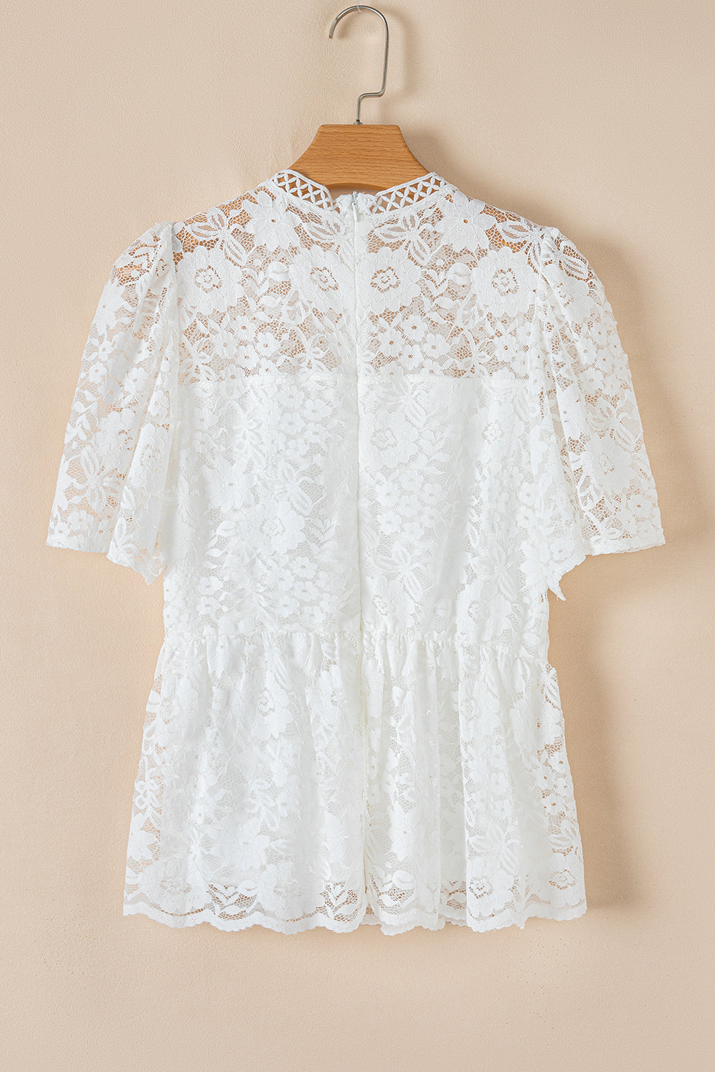 Short Sleeve Scalloped Lace Peplum Top