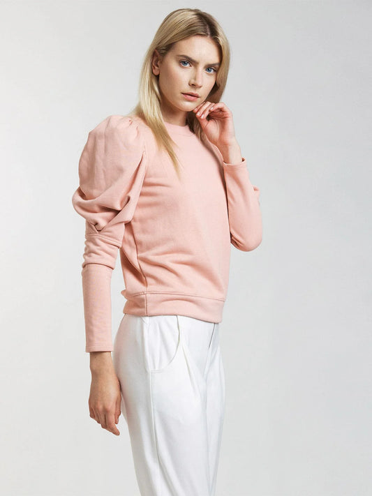 Long Sleeve Crew Neck Puff Sleeve Knit Top
