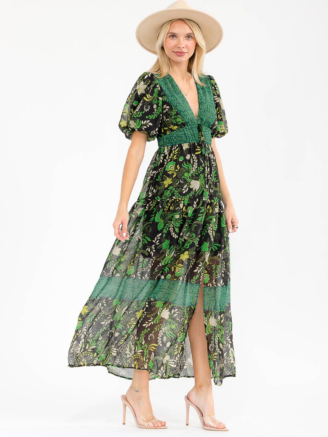 Floral Short Puff Sleeve Maxi dress