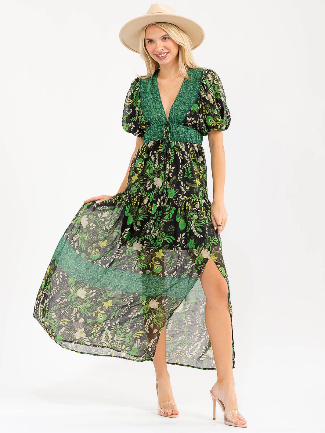 Floral Short Puff Sleeve Maxi dress