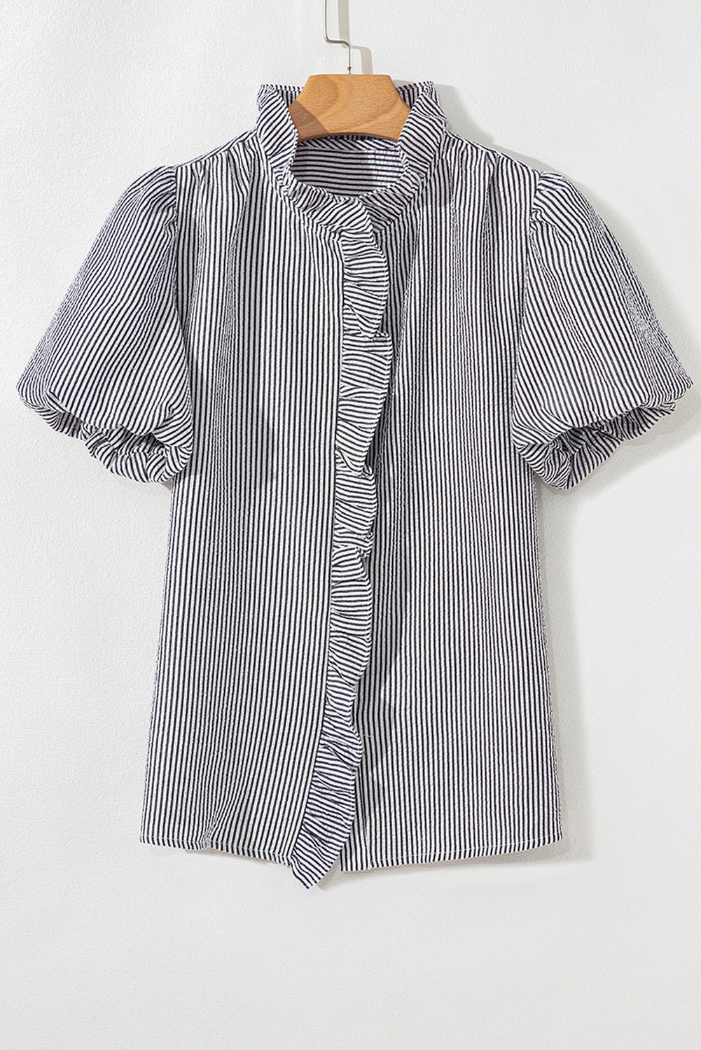 Striped Ruffle Short Bubble Sleeve Top