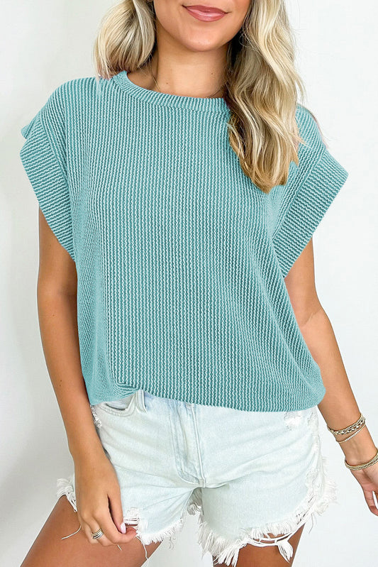 Twisted Rib Wide Sleeve Crew Neck Top