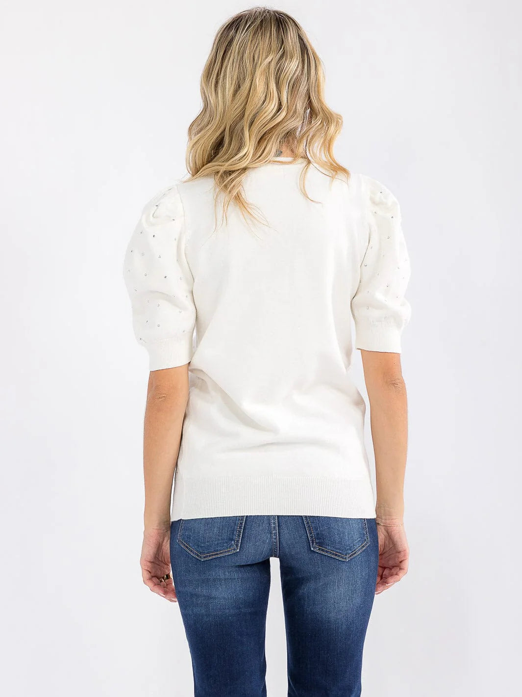 Short Puff Sleeve Studded Sweater