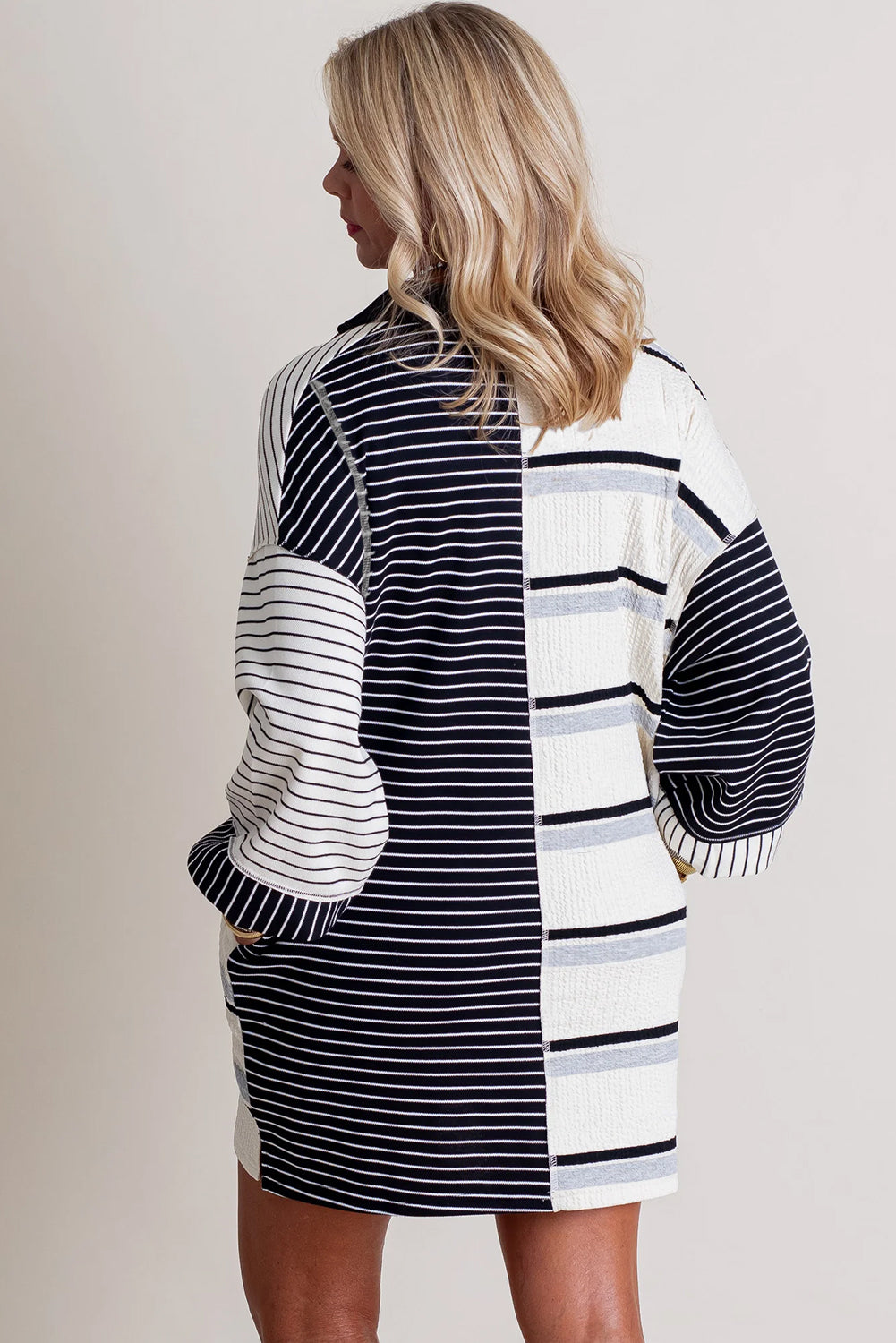 Striped Collerblack Knit Collar Mini Dress