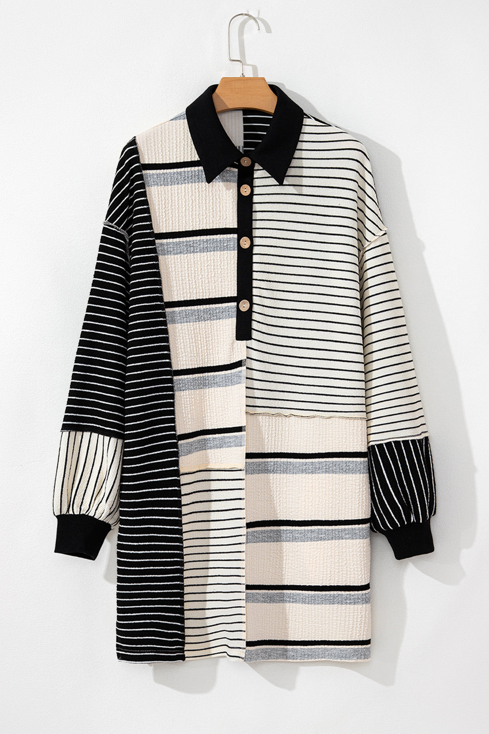 Striped Collerblack Knit Collar Mini Dress
