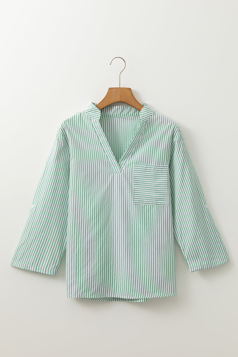 Stripe V Neck Roll Up Sleeve Top