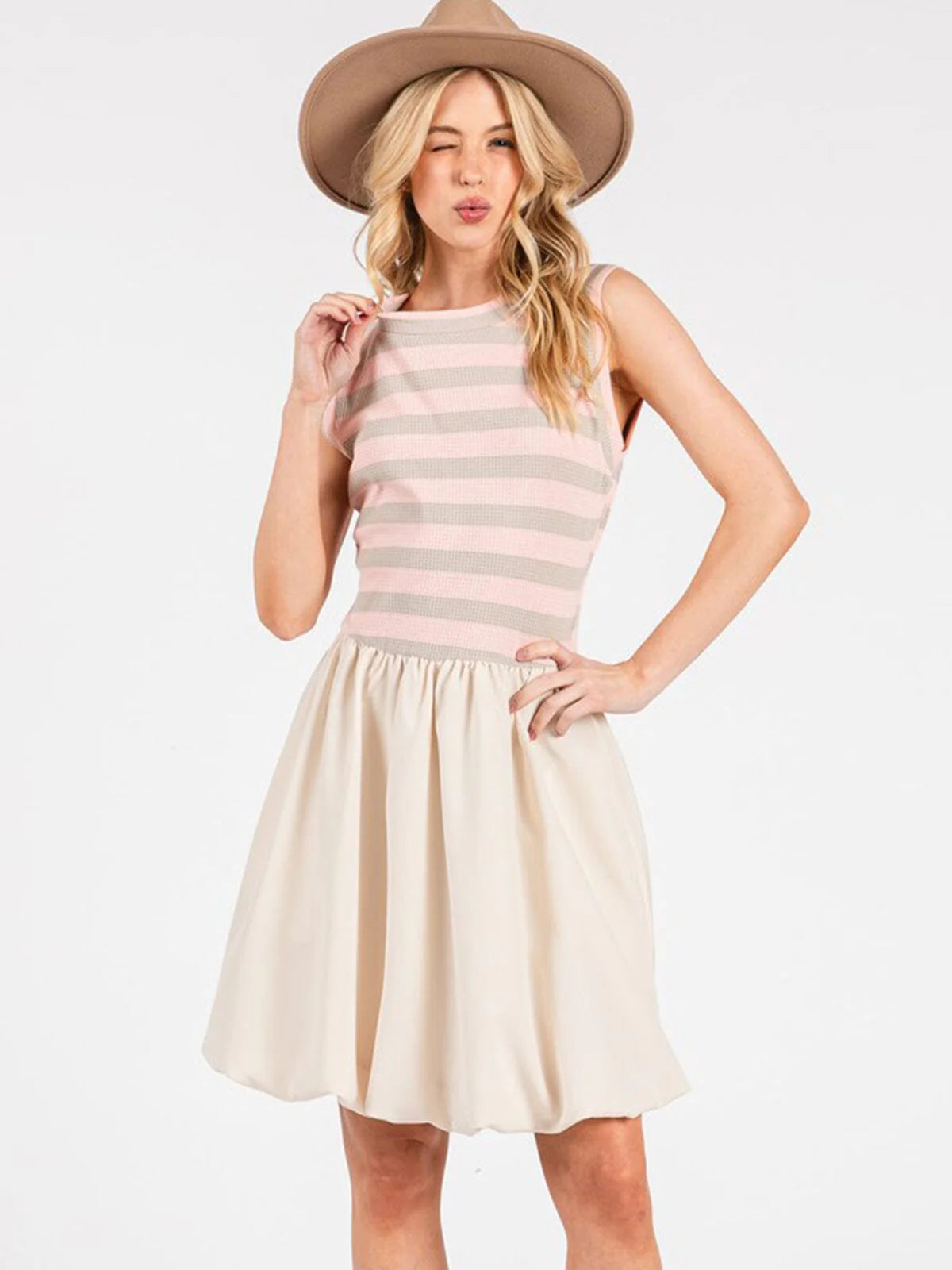 Sleeveless Colorblock Bubble Hem Dress