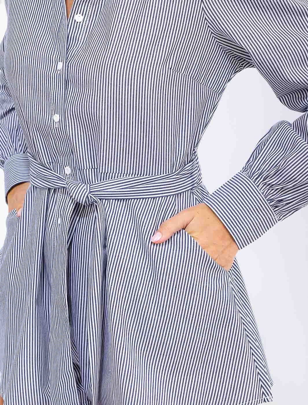 Stripe Long Sleeve Front Tie Short Romper