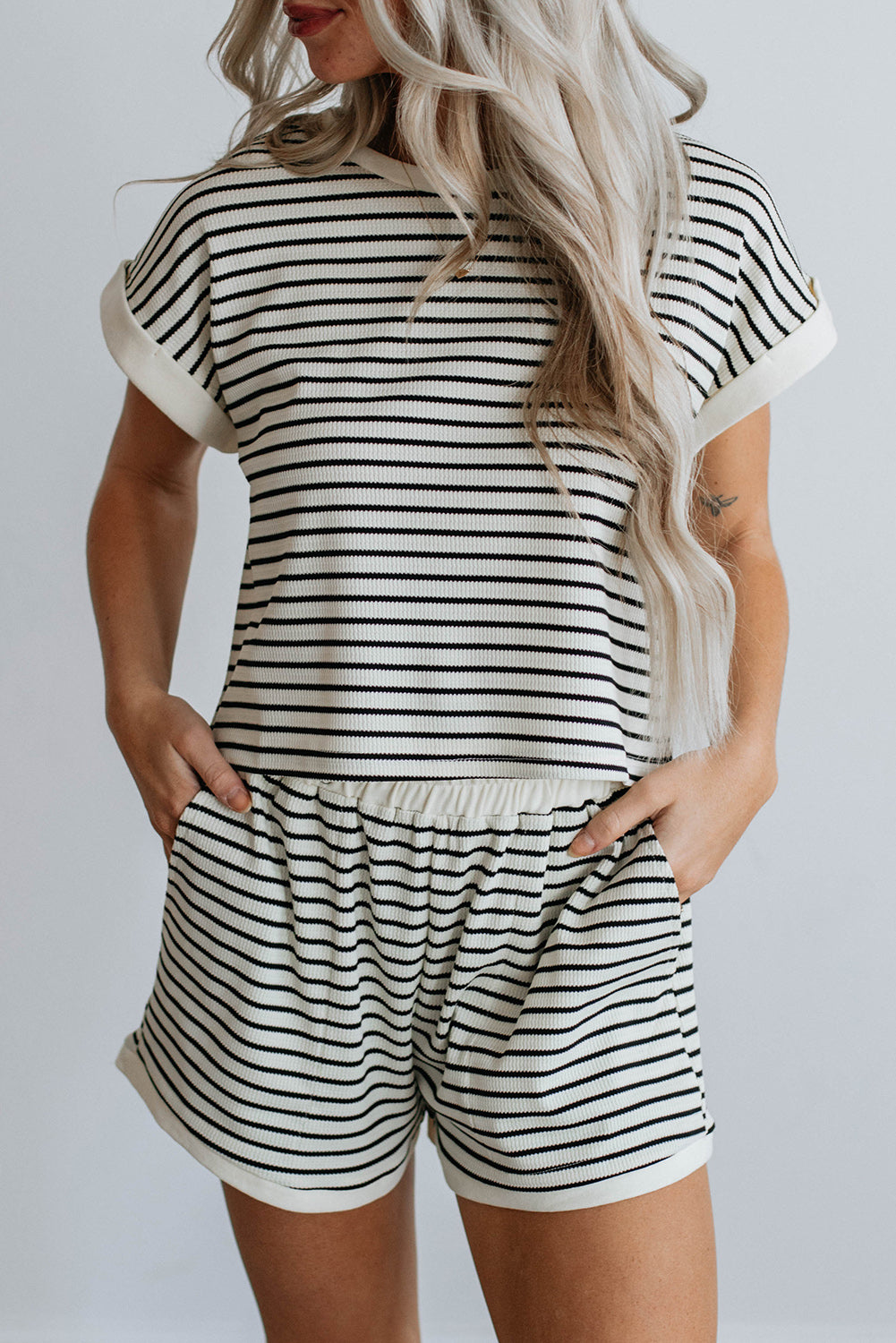 Stripe Contrast Edge Tee & Short Set